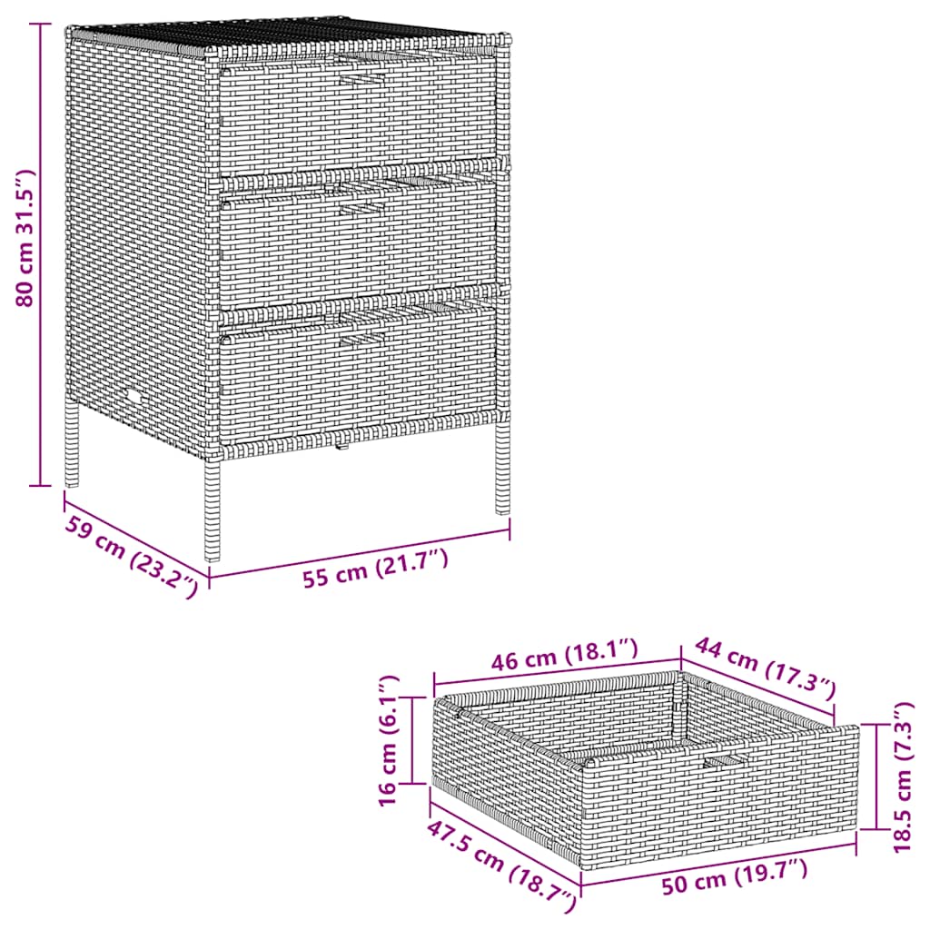 Fekete polyrattan kerti tárolószekrény 55 x 59 x 80 cm 11