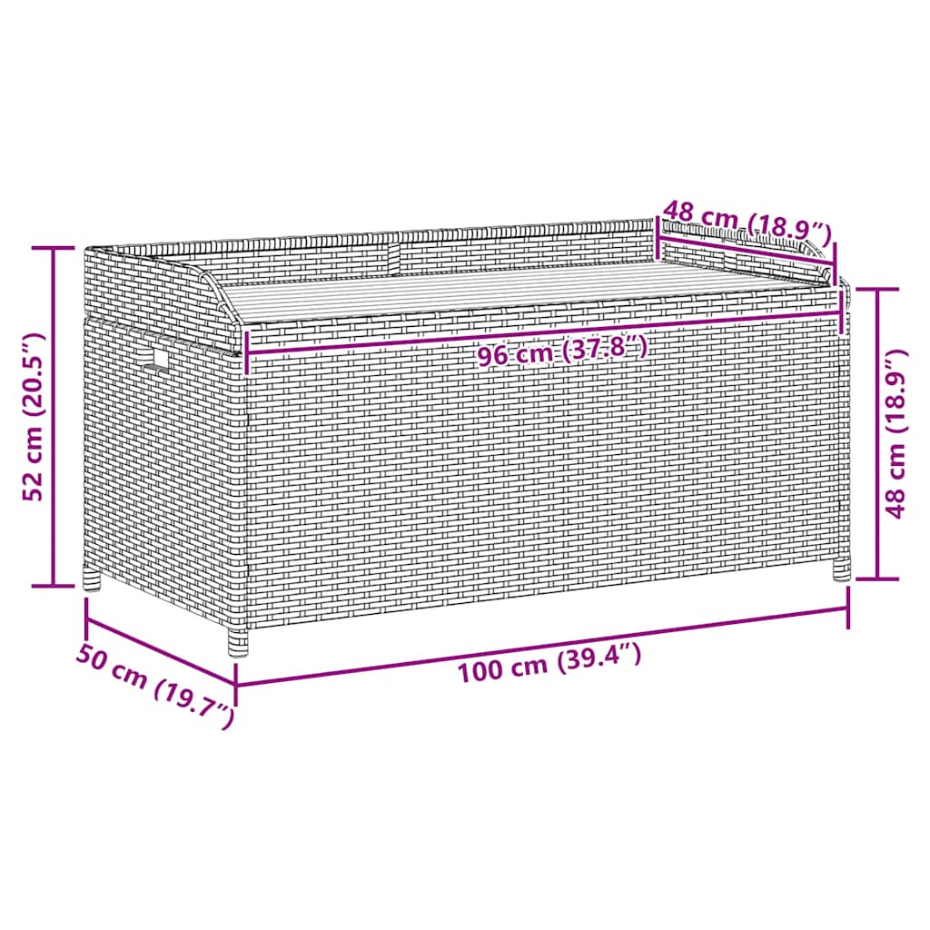 Bézs polyrattan és akácfa tárolópad 100 x 50 x 52 cm 12