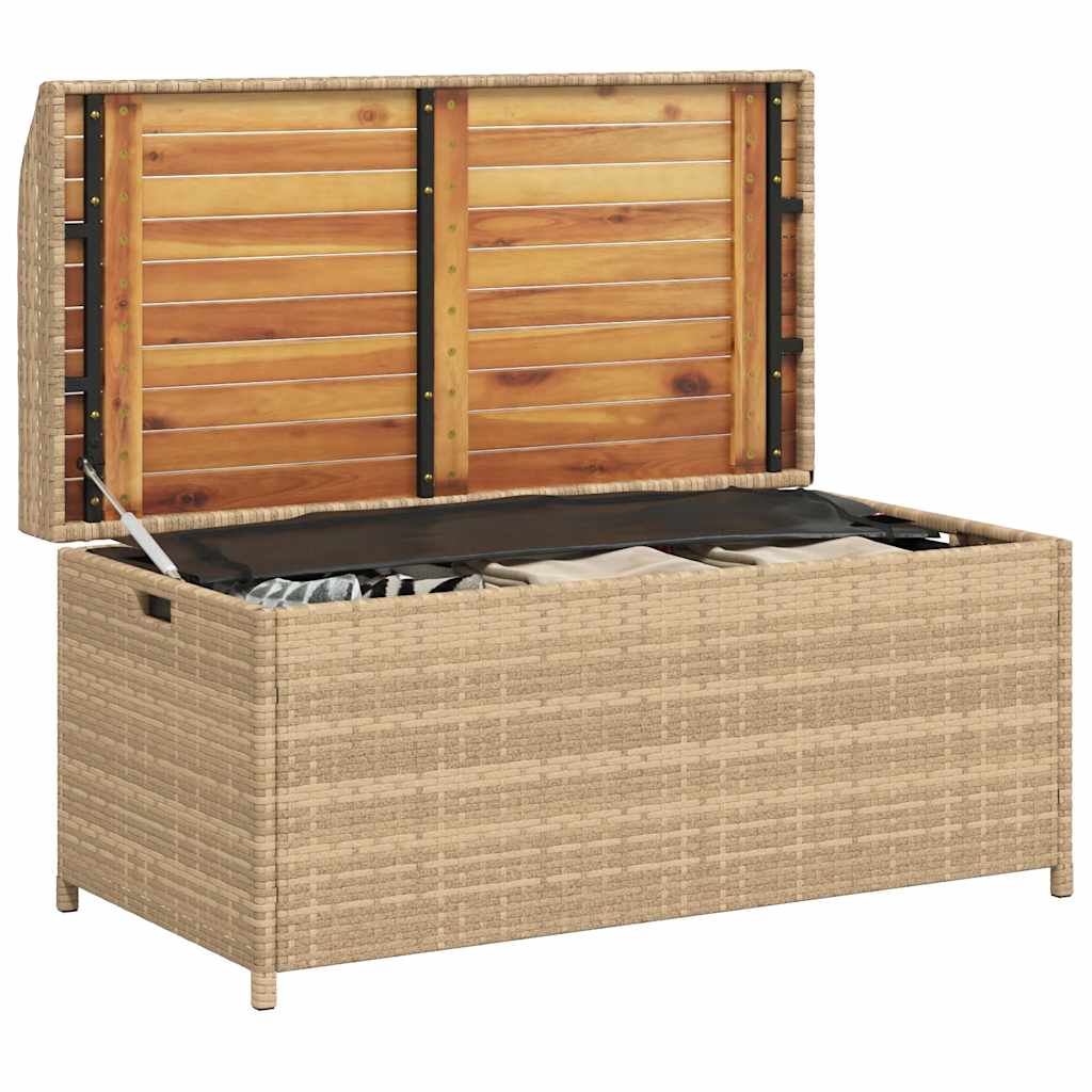 Bézs polyrattan és akácfa tárolópad 100 x 50 x 52 cm 4