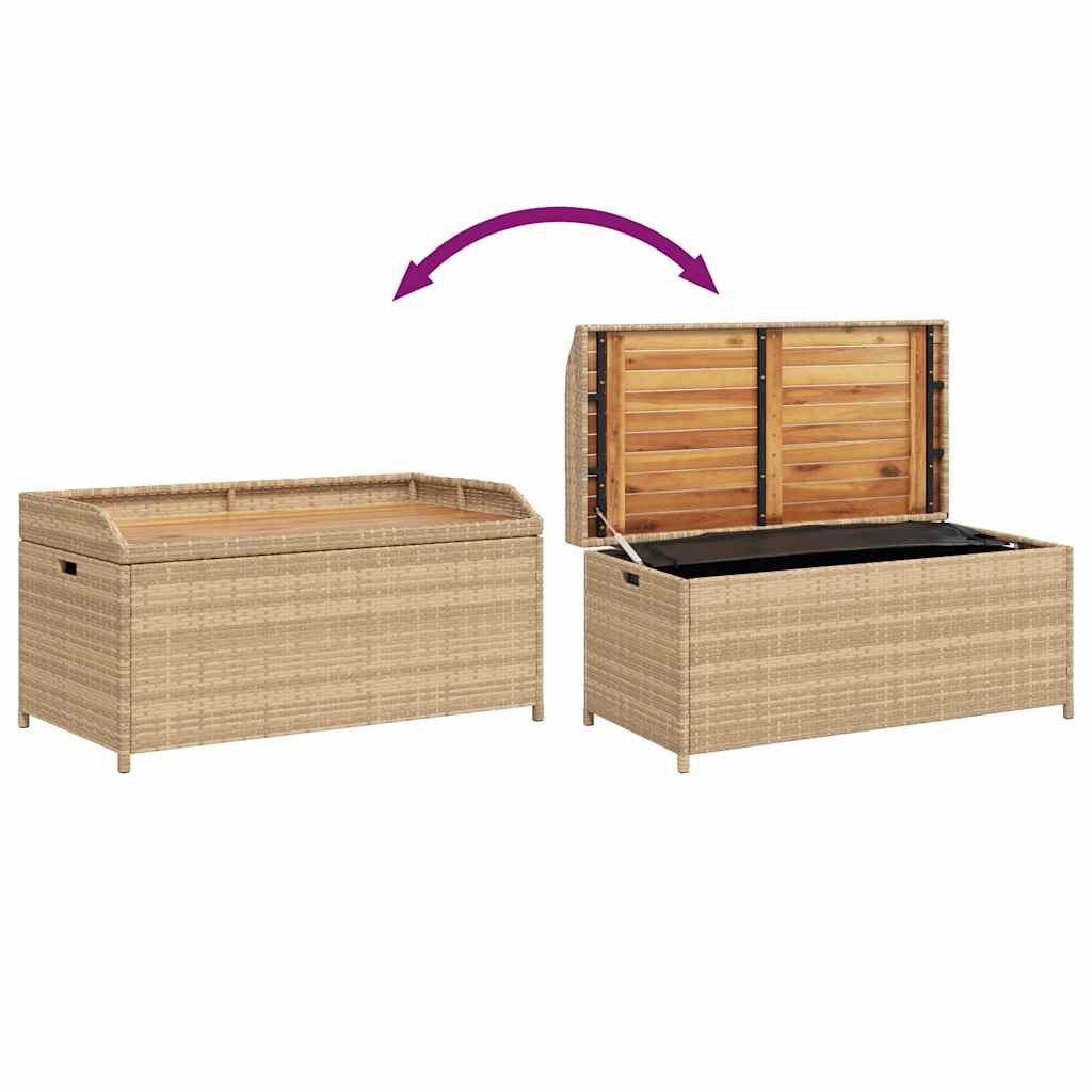 Bézs polyrattan és akácfa tárolópad 100 x 50 x 52 cm 9
