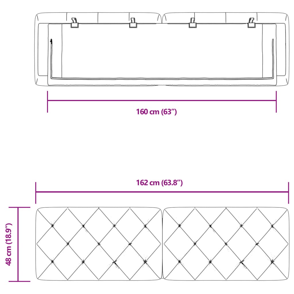 Fekete bársony fejtámla párna 160 cm 10
