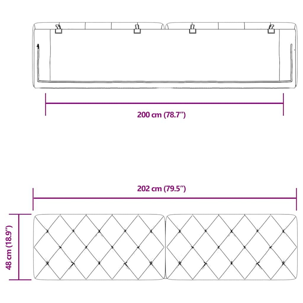 Fekete bársony fejtámla párna 200 cm 10
