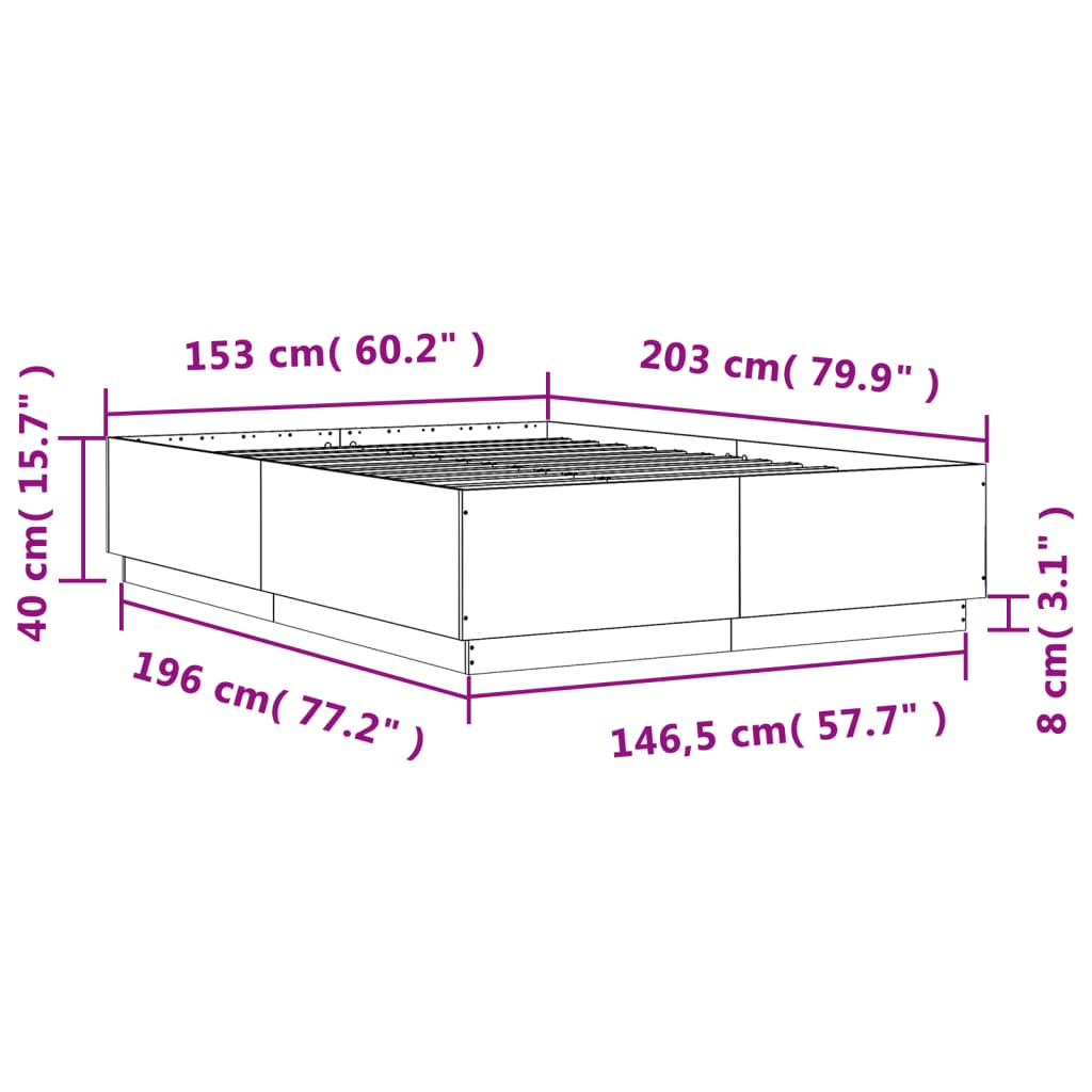 Sonoma tölgy színű szerelt fa ágykeret LED-del 150 x 200 cm 14
