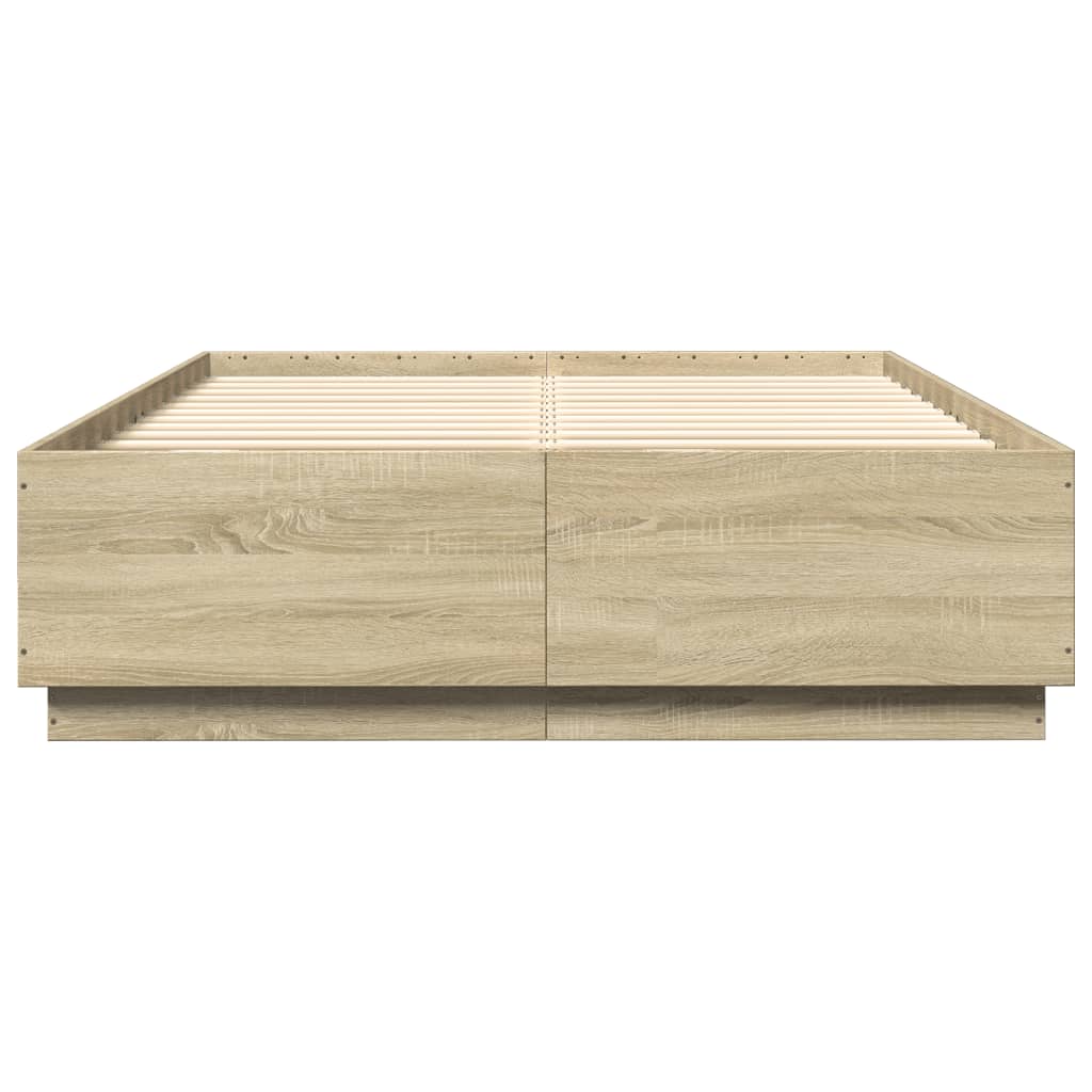 Sonoma tölgy színű szerelt fa ágykeret LED-del 150 x 200 cm 6
