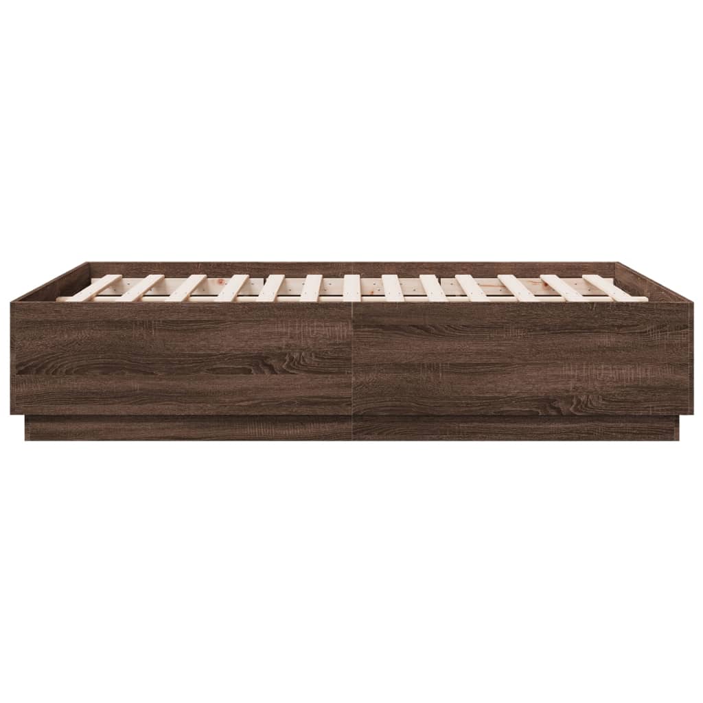 Barna tölgyszínű szerelt fa ágykeret LED-del 135 x 190 cm 7