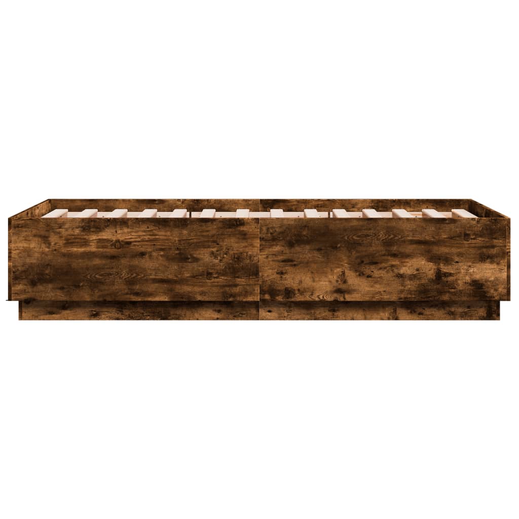 Füstös tölgy színű szerelt fa ágykeret LED-del 75x190 cm 7