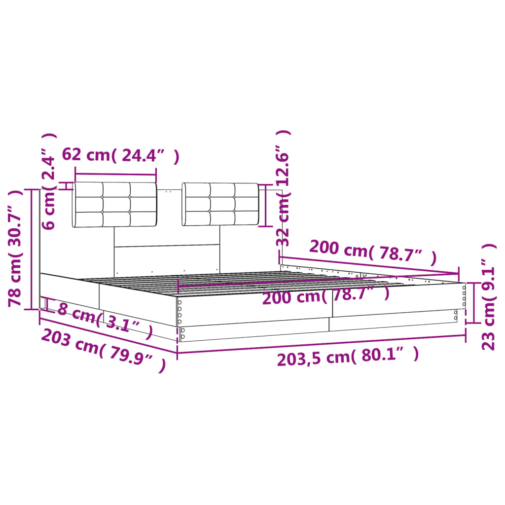 Barna tölgy színű szerelt fa ágykeret fejtámlával 200 x 200 cm 9
