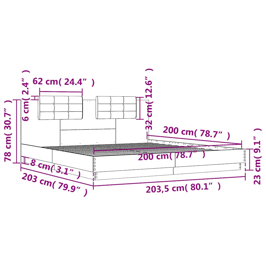 Fehér ágykeret fejtámlával és LED-világítással 200 x 200 cm 14