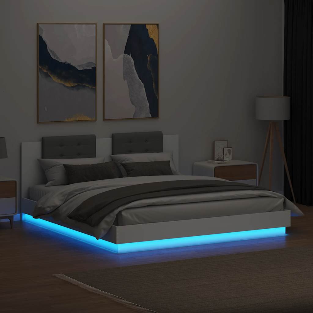 Fehér ágykeret fejtámlával és LED-világítással 200 x 200 cm 4