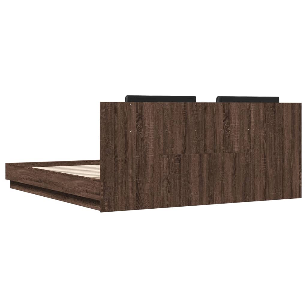 Barna tölgy színű ágykeret fejtámlával és LED-ekkel 200x200 cm 8