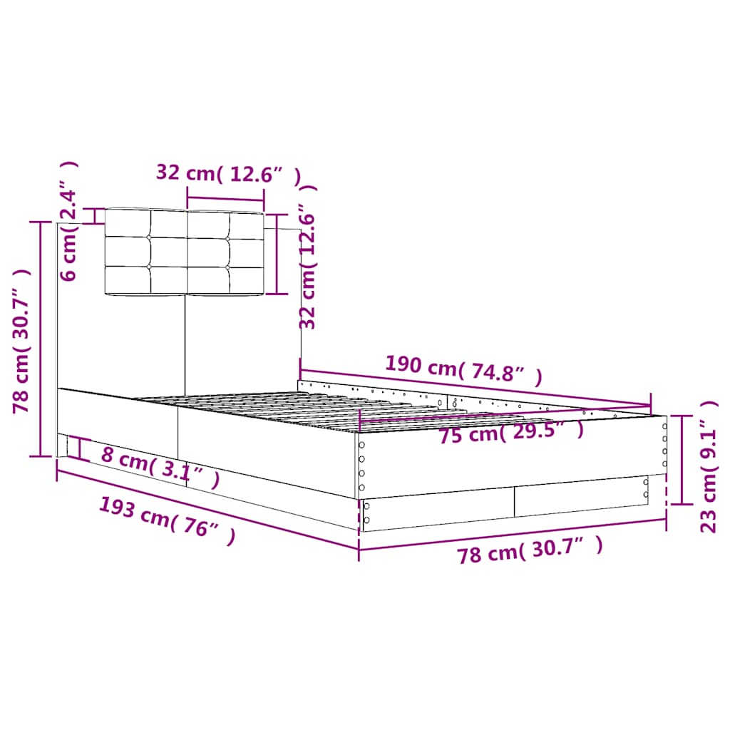 Fekete ágykeret fejtámlával és LED-világítással 75 x 190 cm 14