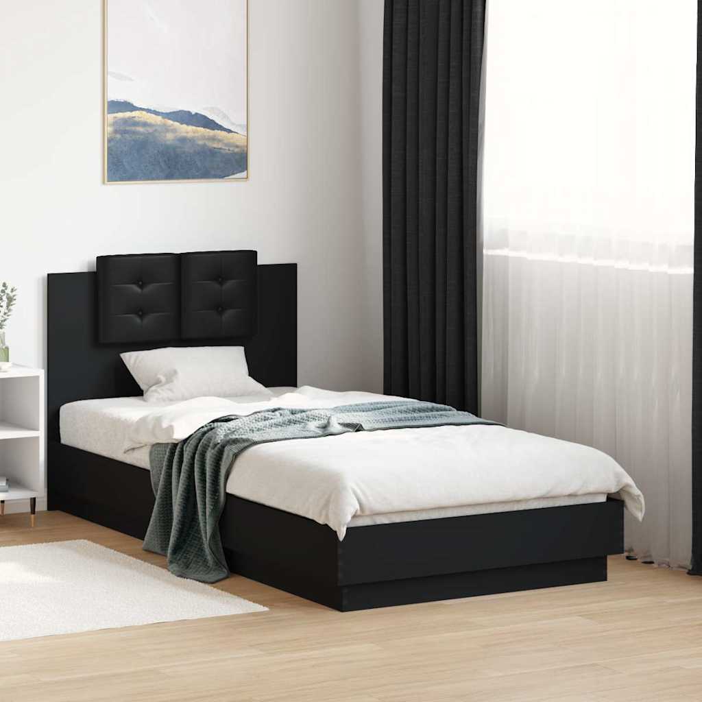 Fekete ágykeret fejtámlával és LED-világítással 75 x 190 cm