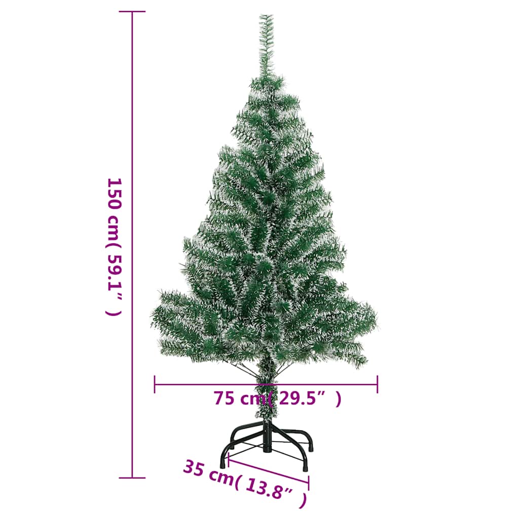 Műkarácsonyfa 150 LED-del, gömbszettel és hópehellyel 150 cm 14