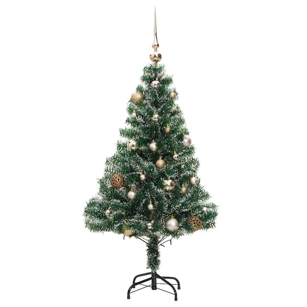 Műkarácsonyfa 150 LED-del, gömbszettel és hópehellyel 150 cm 4