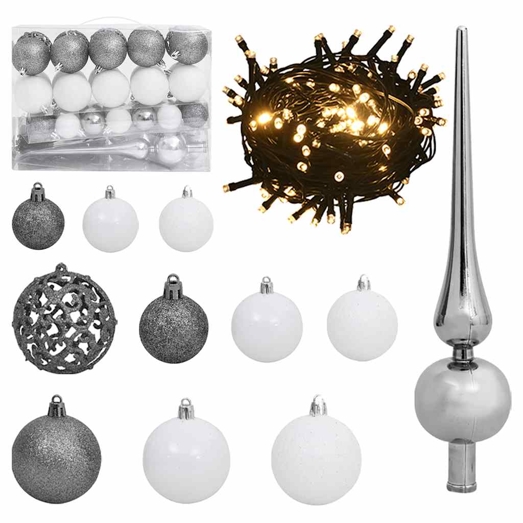 Csuklópántos műkarácsonyfa 150 LED-del és gömbökkel 120 cm 7