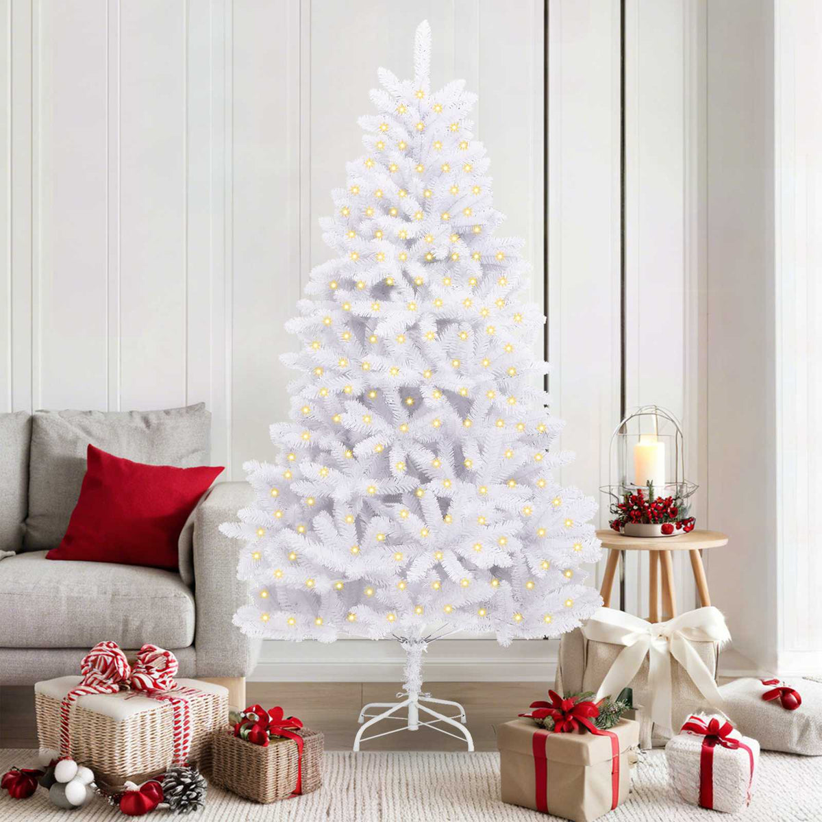 Mű karácsonyfa 300 LED PVC és Acél Fehér