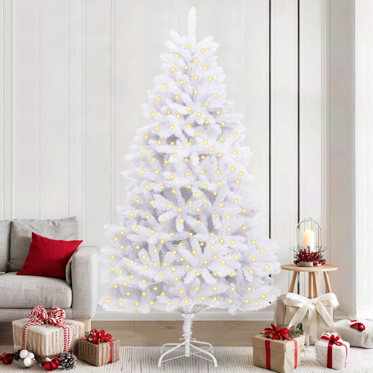 Mű karácsonyfa 300 LED PVC és Acél Fehér