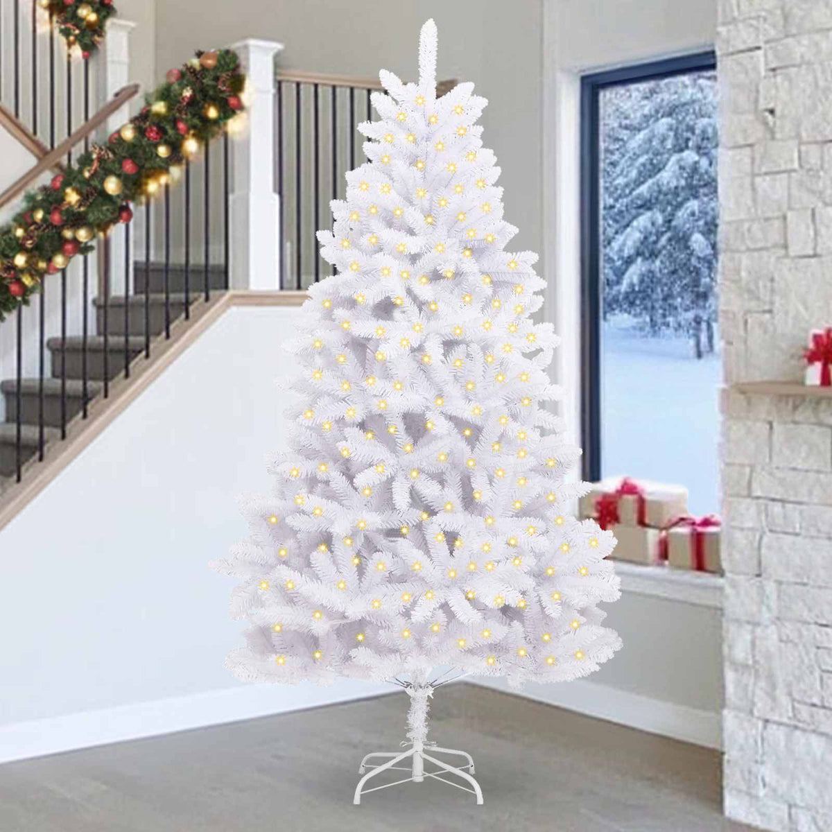 Mű karácsonyfa 300 LED PVC és Acél Fehér