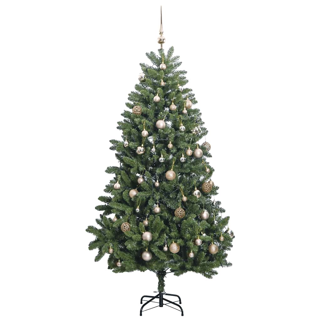 Csuklópántos műkarácsonyfa 300 LED-del és gömbökkel 270 cm 4