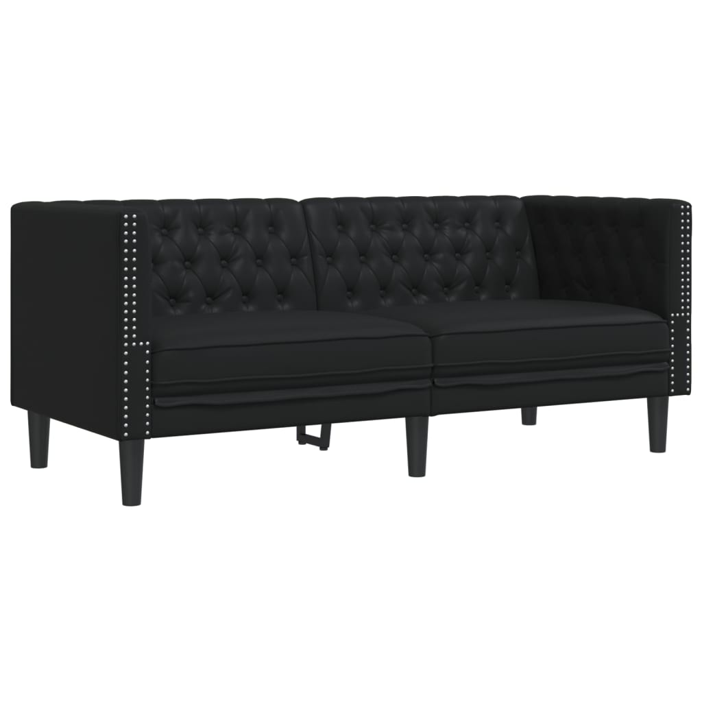 3 részes fekete műbőr Chesterfield kanapégarnitúra 5