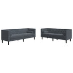 2 részes sötétszürke bársony Chesterfield kanapészett párnákkal 2