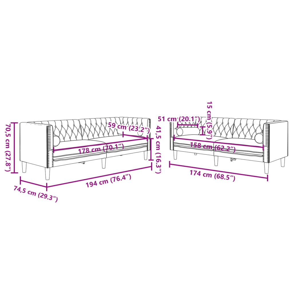 2 részes sötétszürke bársony Chesterfield kanapészett párnákkal 8
