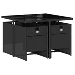 5 részes fekete polyrattan kerti étkezőgarnitúra párnákkal 3