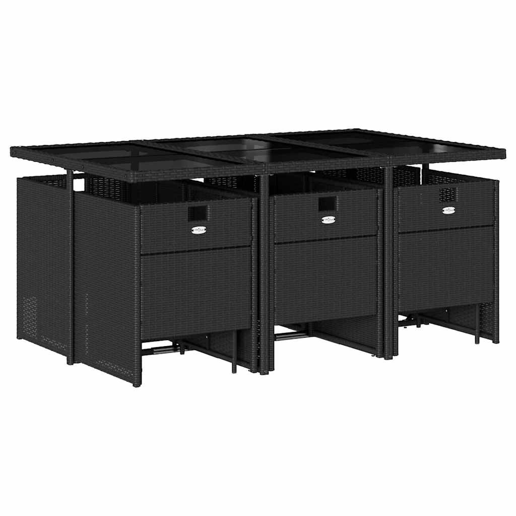 11 részes fekete polyrattan kerti étkezőgarnitúra párnákkal 3