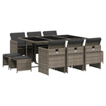 11 részes szürke polyrattan kerti ülőgarnitúra párnákkal 2