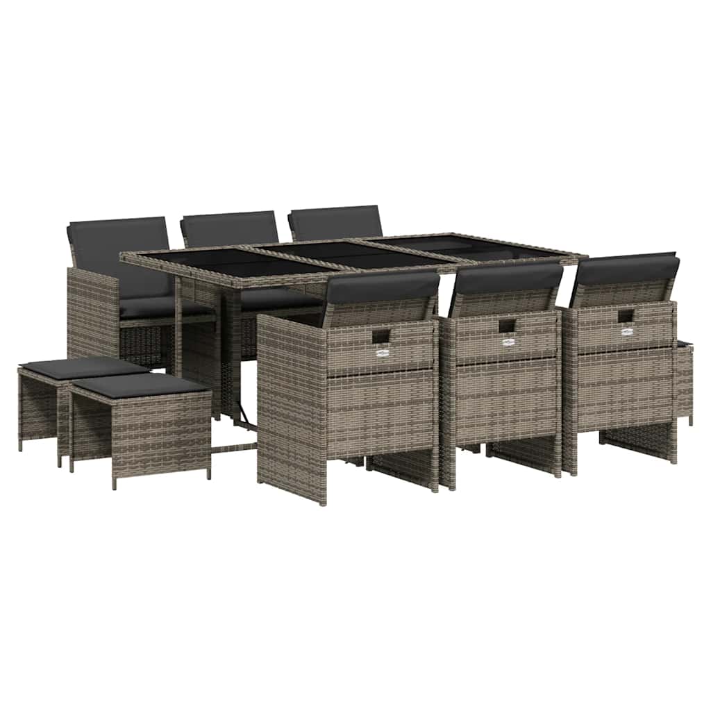 11 részes szürke polyrattan kerti ülőgarnitúra párnákkal 2