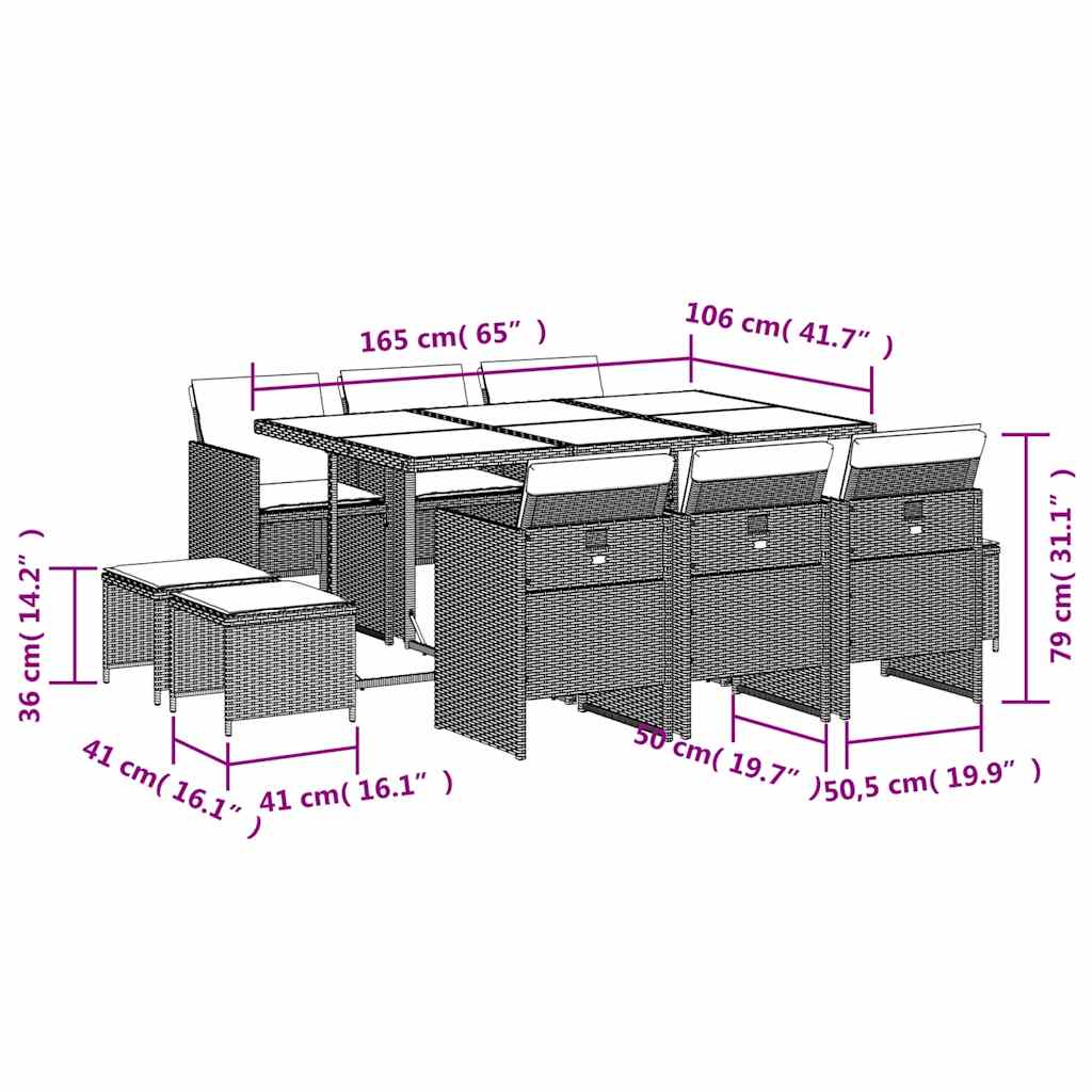 11 részes szürke polyrattan kerti ülőgarnitúra párnákkal 6