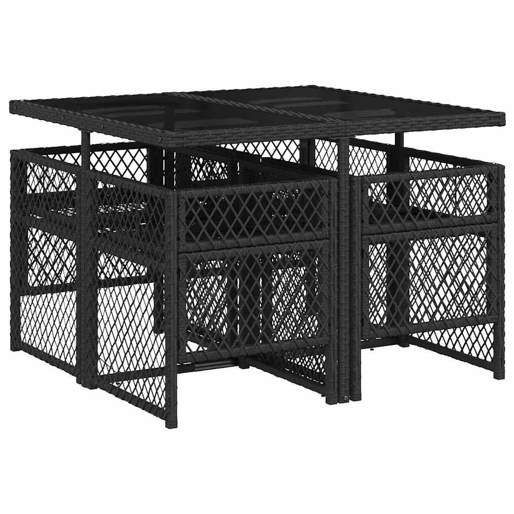 5 részes fekete polyrattan kerti étkezőgarnitúra párnákkal 5