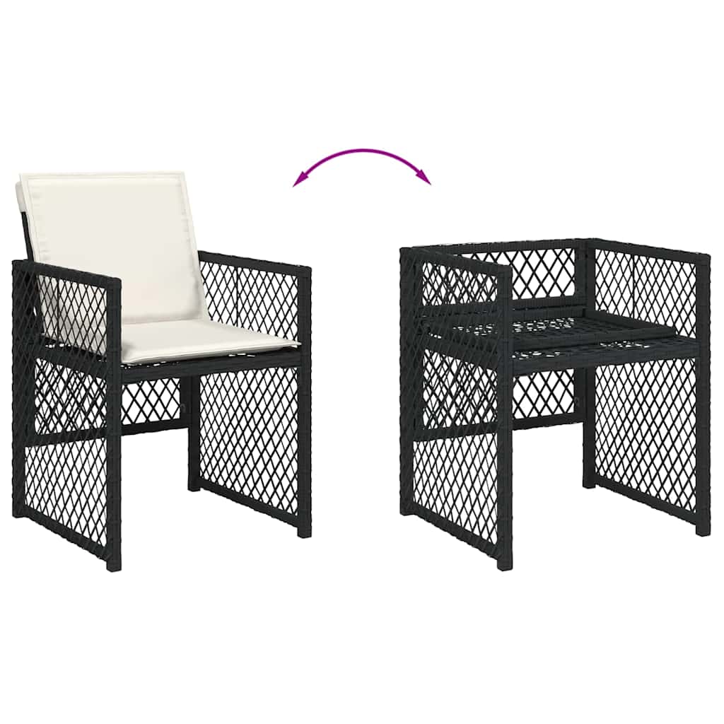 5 részes fekete polyrattan kerti étkezőgarnitúra párnákkal 6