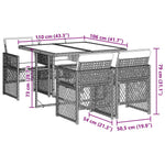 5 részes fekete polyrattan kerti étkezőgarnitúra párnákkal 9