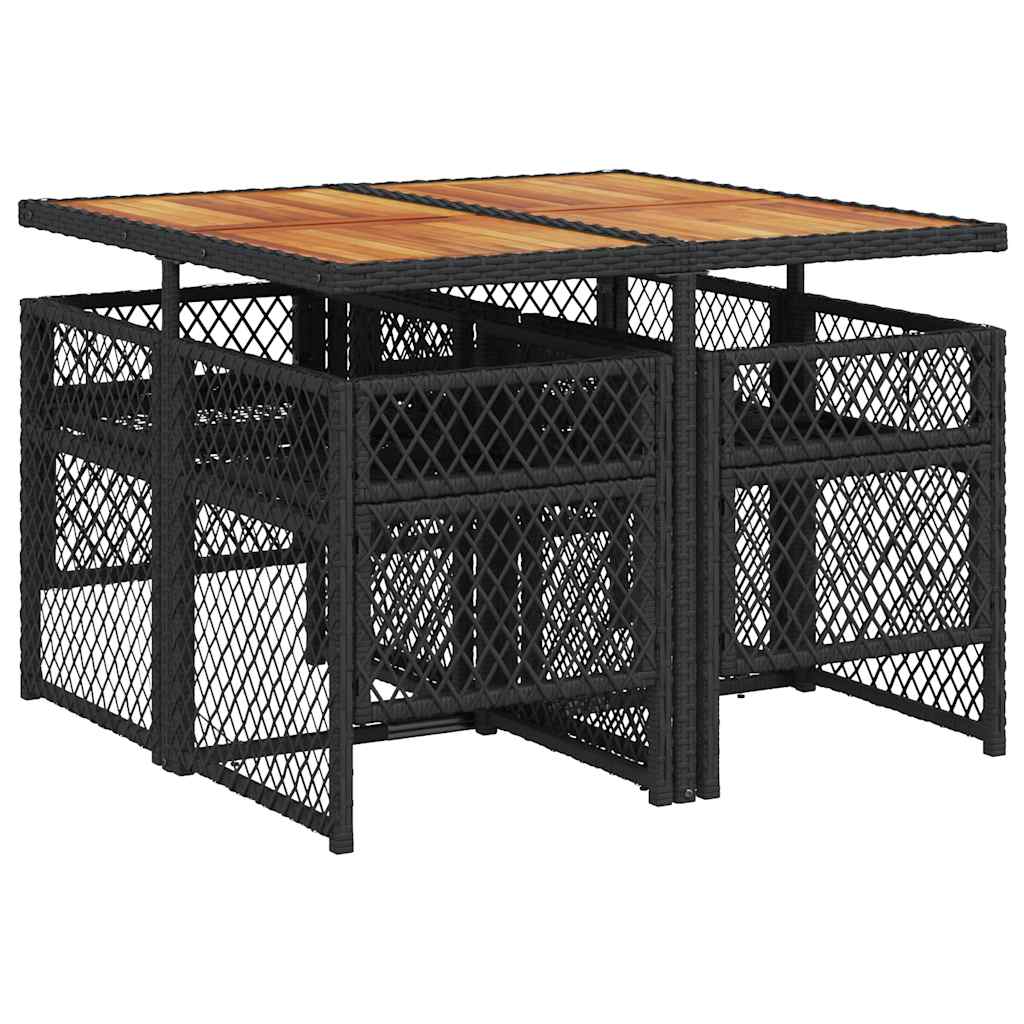 5 részes fekete polyrattan kerti étkezőgarnitúra párnákkal 5