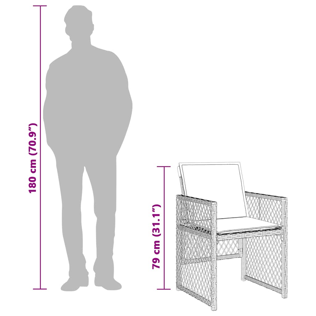 5 részes fekete polyrattan kerti étkezőgarnitúra párnákkal 10