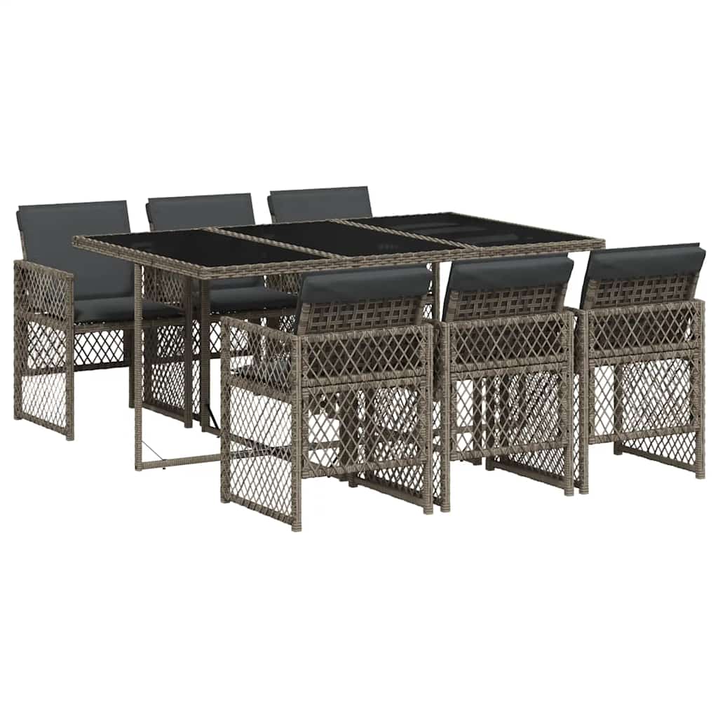 7 részes szürke polyrattan kerti étkezőgarnitúra párnával 2