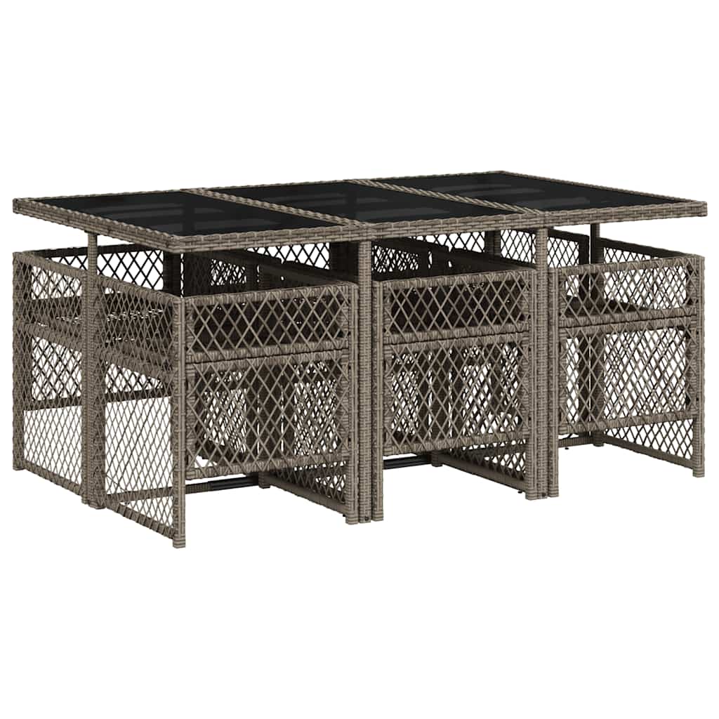 7 részes szürke polyrattan kerti étkezőgarnitúra párnával 5