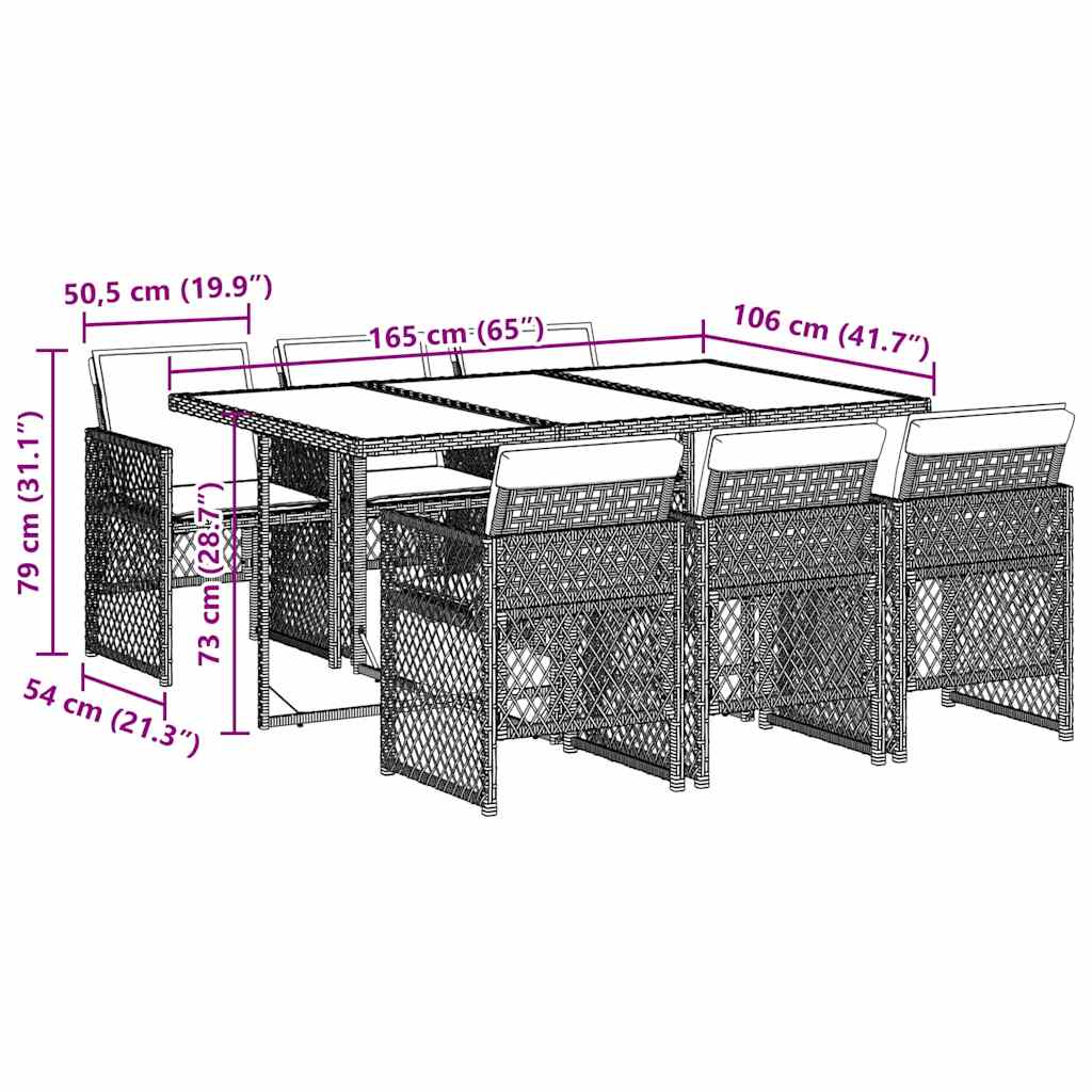 7 részes szürke polyrattan kerti étkezőgarnitúra párnával 9