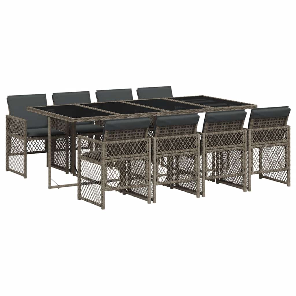 9 részes szürke polyrattan kerti étkezőgarnitúra párnával 2