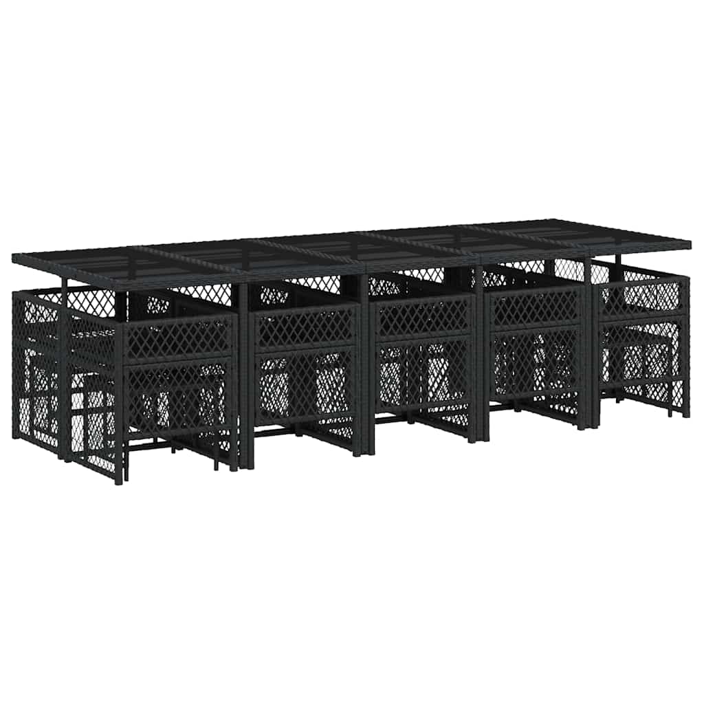 15 részes fekete polyrattan kerti étkezőgarnitúra párnákkal 6