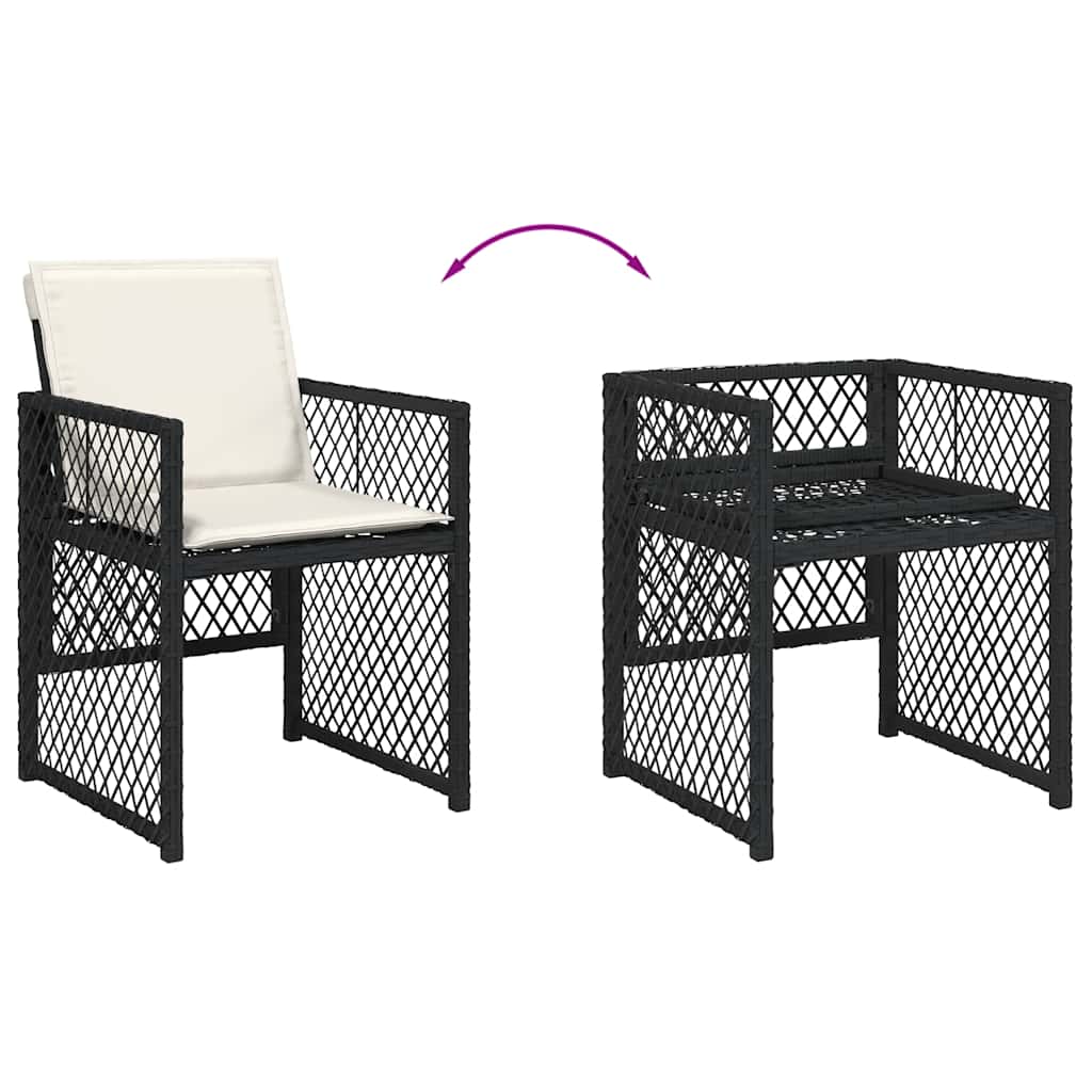 15 részes fekete polyrattan kerti étkezőgarnitúra párnákkal 7