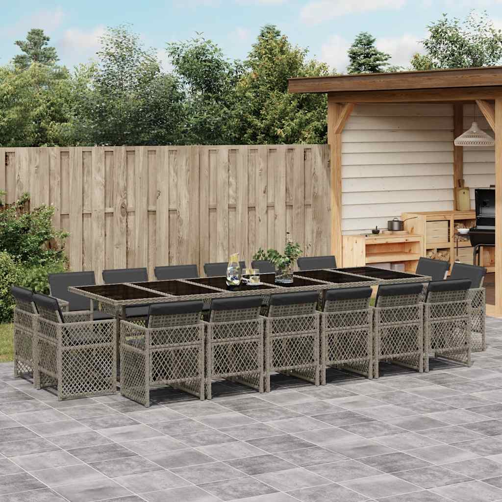 17 részes szürke polyrattan kerti étkezőgarnitúra párnával