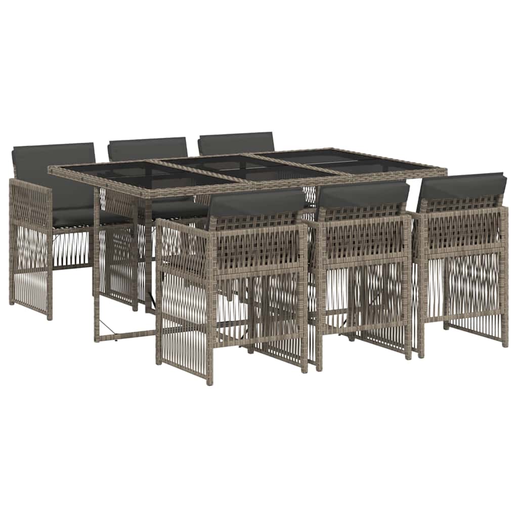 7 részes szürke polyrattan kerti étkezőgarnitúra párnával 2