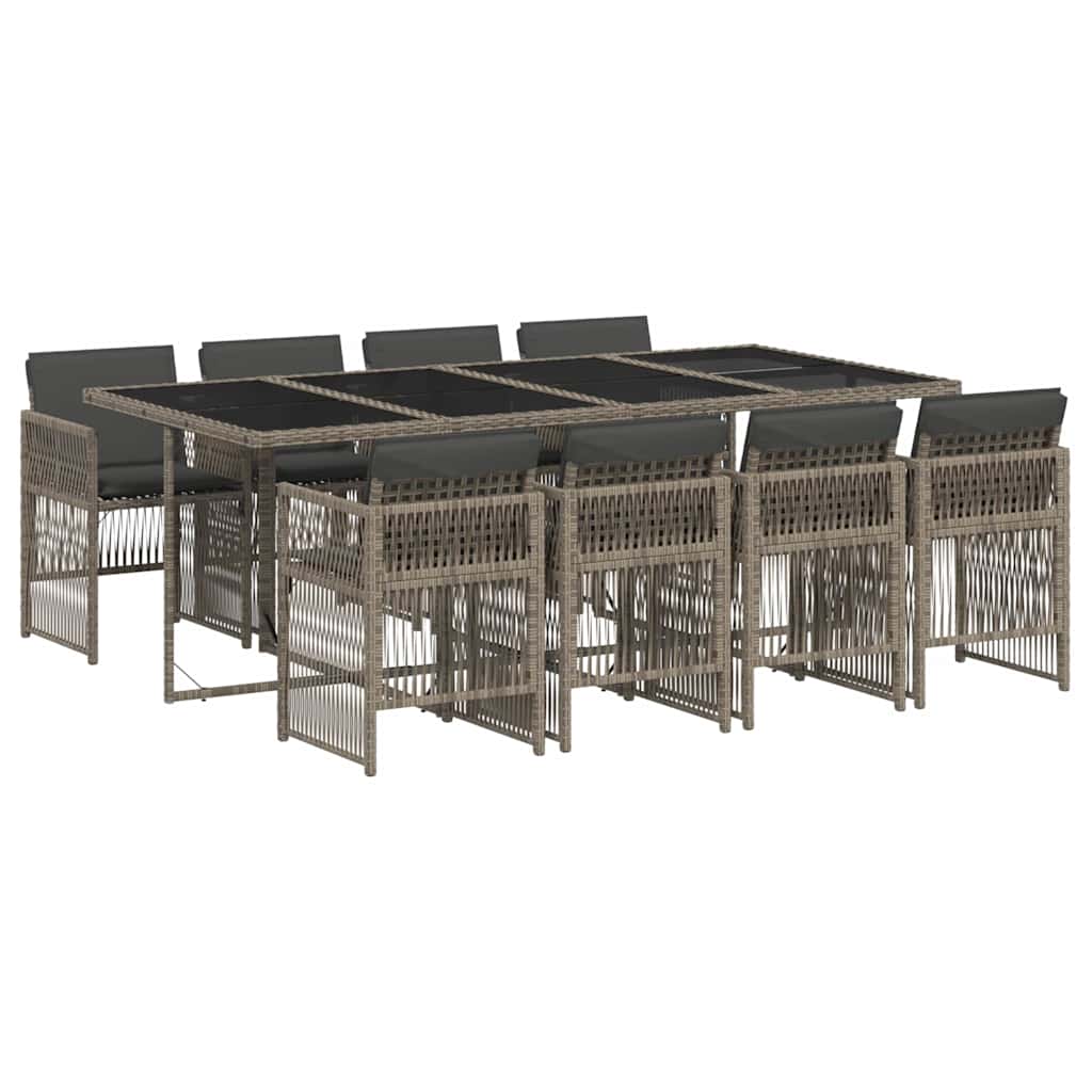 9 részes szürke polyrattan kerti étkezőgarnitúra párnával 2