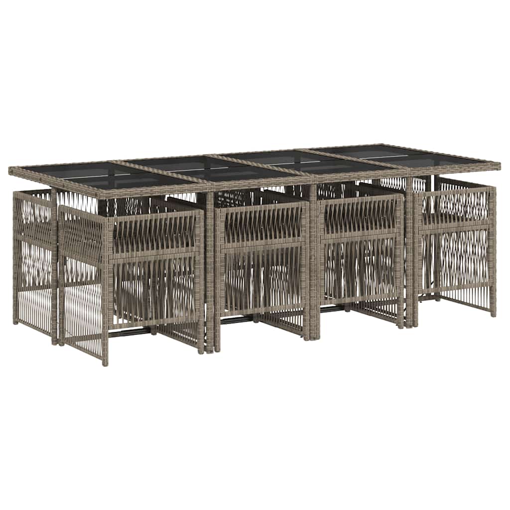 9 részes szürke polyrattan kerti étkezőgarnitúra párnával 3