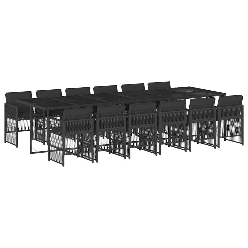 13 részes fekete polyrattan kerti ülőgarnitúra párnákkal 2