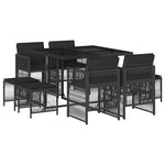 9 részes fekete polyrattan kerti étkezőgarnitúra párnákkal 2
