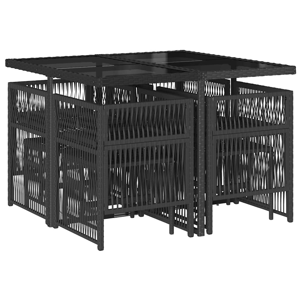9 részes fekete polyrattan kerti étkezőgarnitúra párnákkal 3