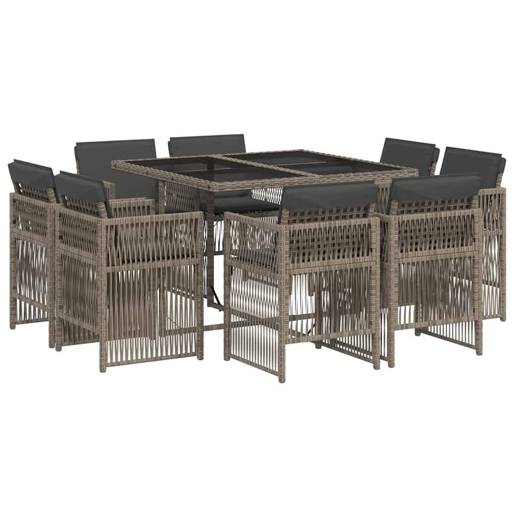 9 részes szürke polyrattan kerti étkezőgarnitúra párnával 2
